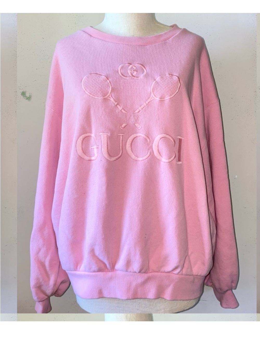 Gucci Pink Embroidered Logo Crewneck tennis Sweater